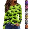 Women's Fashion Hem Slit Casual Halloween Printed Round Neck Long Sleeve Top