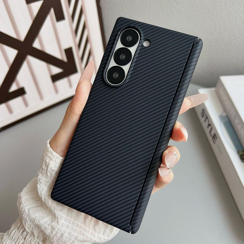 Suitable for Samsung Zfold7 6 5 Folding Mobile Phone Case Style Simple Business Carbon Fiber Pattern Magnetic Shaft Case