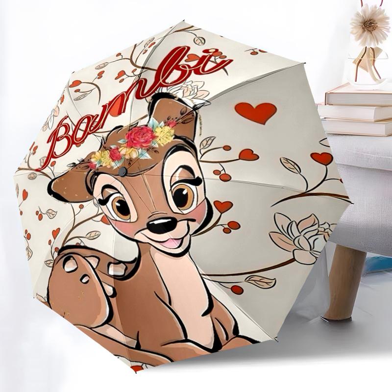 1pc Bambi's Floral Adventure Automatic Folding Umbrella - 3 Folding Design, Vivid Cartoon Pattern, Suitable for Outdoor Activities, A Gift f