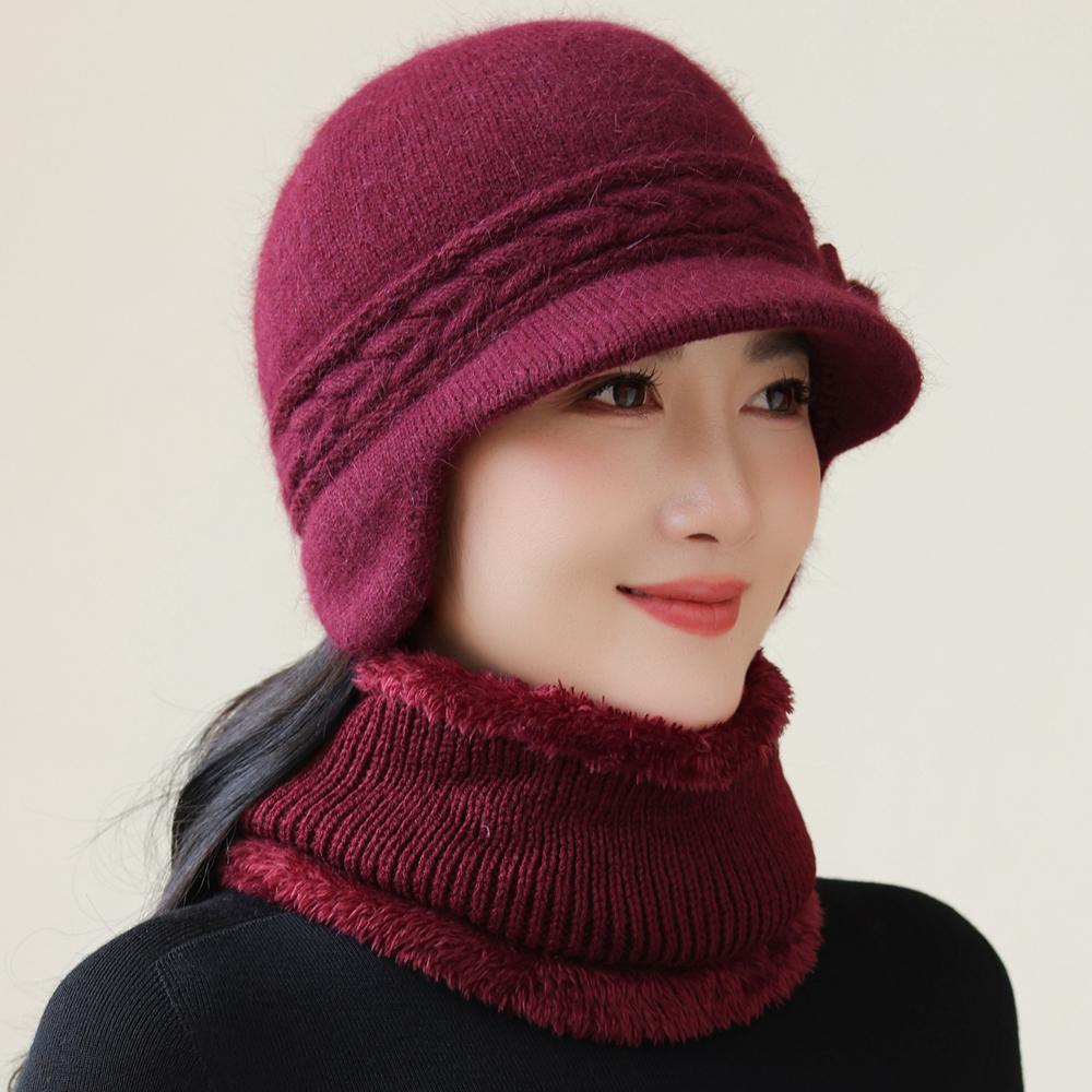 Новый стиль Женская зимняя шапка Защита ушей Теплый костюм Плюшевая подкладка из искусственного меха Теплые шапки для женщин Повседневная шапка из кроличьего меха Зимняя вязаная шапка