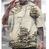 Vintage Nautical Graphic T-Shirts Ship Map 3D Printed Tees Summer Casual Oversized Round Neck  Short Sleeves Men's T-shirts