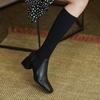 Женские вязаные сапоги-носки выше колена с квадратным носком и средним толстым каблуком, эластичные сапоги выше колена для женщин, осень-зима, повседневные сапоги на низком блочном каблуке, высокие сапоги