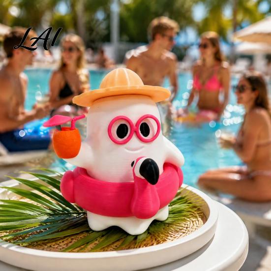 Creative PLA Desktop Accents 3D Printed Cute Beach Figurine Summer Ghost Theme Ornament with Indoor