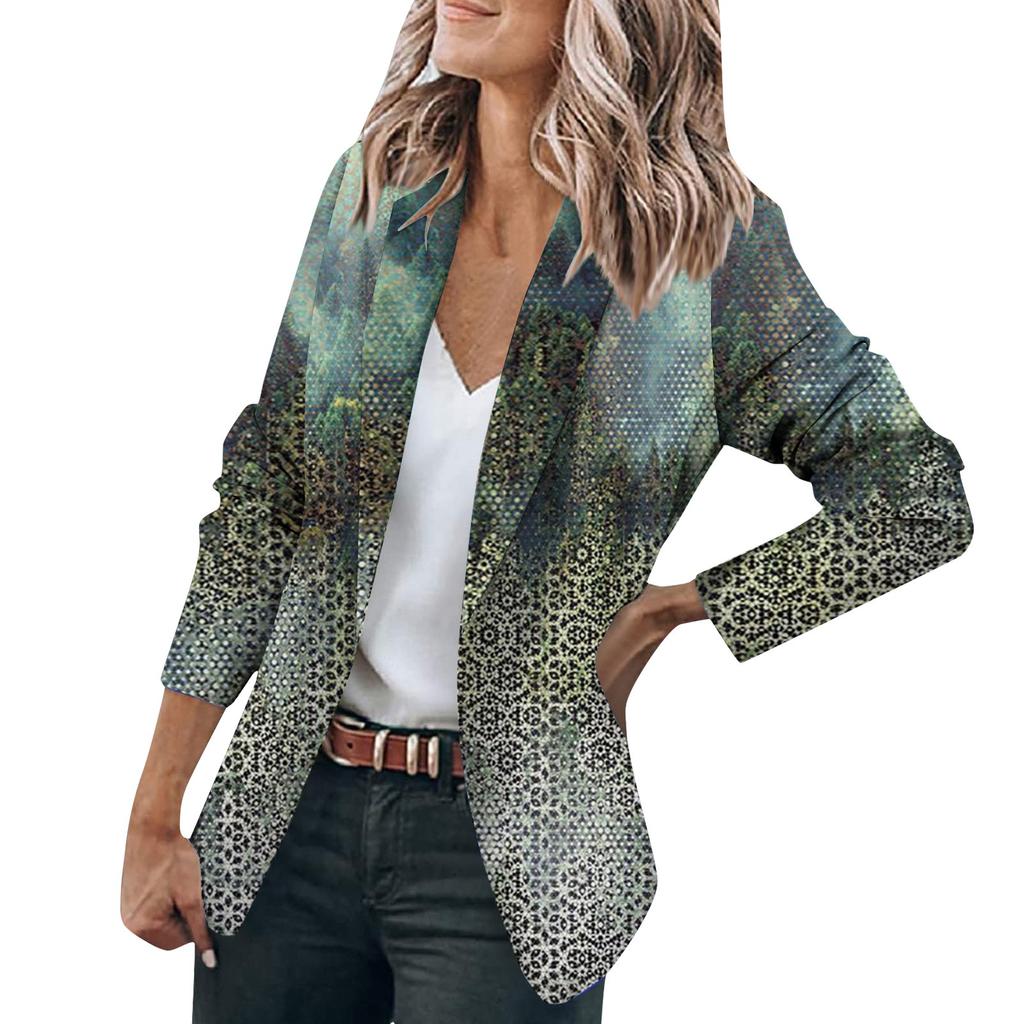 Women's Jacket Long Sleeve Print Cardigan Collar Single Button Business & Leisure Top