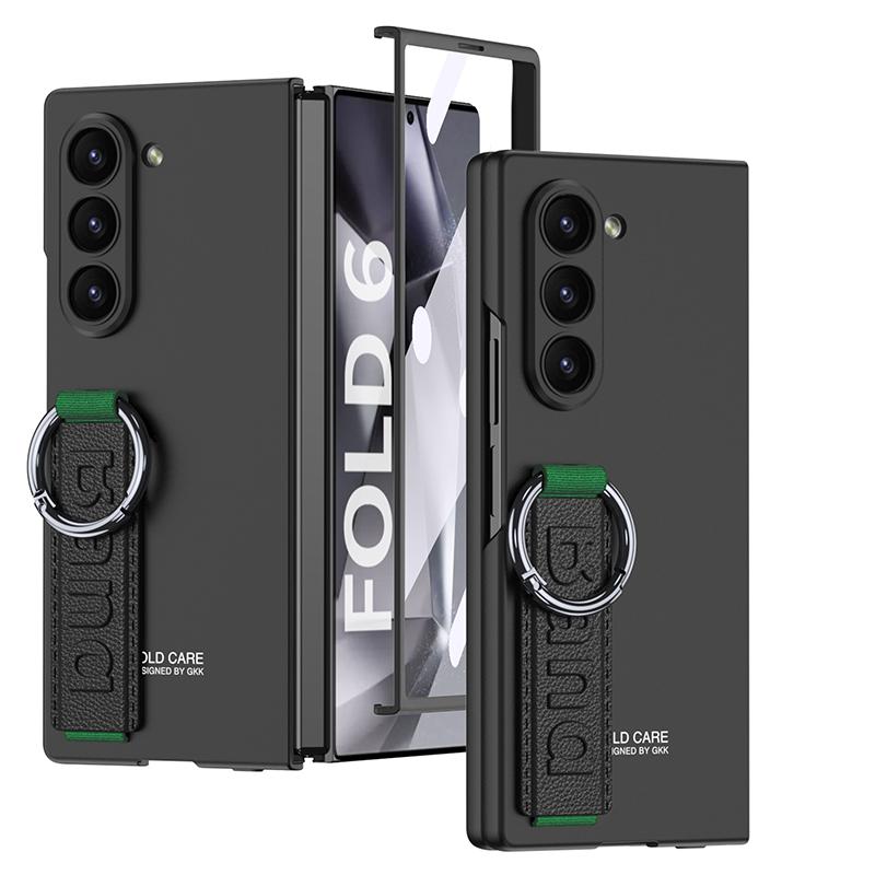 Матовый жесткий чехол-накладка из ПК для Samsung Galaxy Z Fold 6 5 со стеклянной защитной пленкой для экрана, ремешком-кольцом