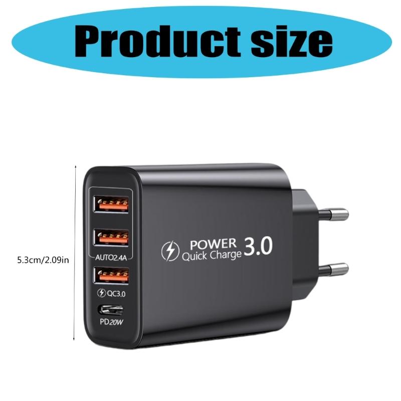 Зарядное устройство для Европы с 3 портами USB Type-C, быстрая зарядка, универсальные дорожные адаптеры для нескольких устройств