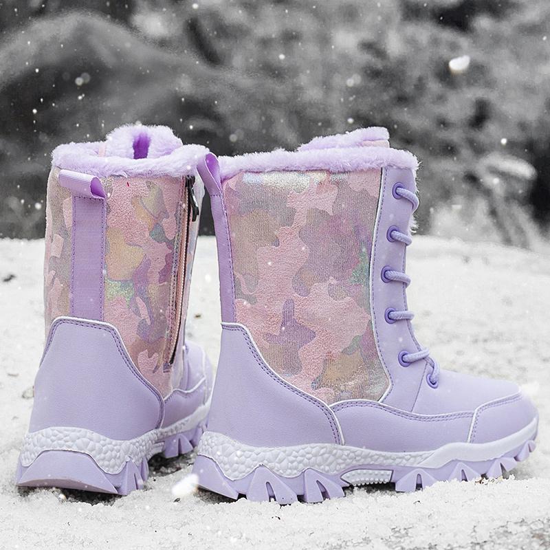 Winter Children's and Girls' Plus Size Anti Slip Wear-resistant Fashionable Warm and Plush High Top Snow Boots Cotton Boots 31-40