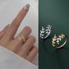 Zircon Open Branch Small Leaf Adjustable Ring for Women Wedding Party Jewelry