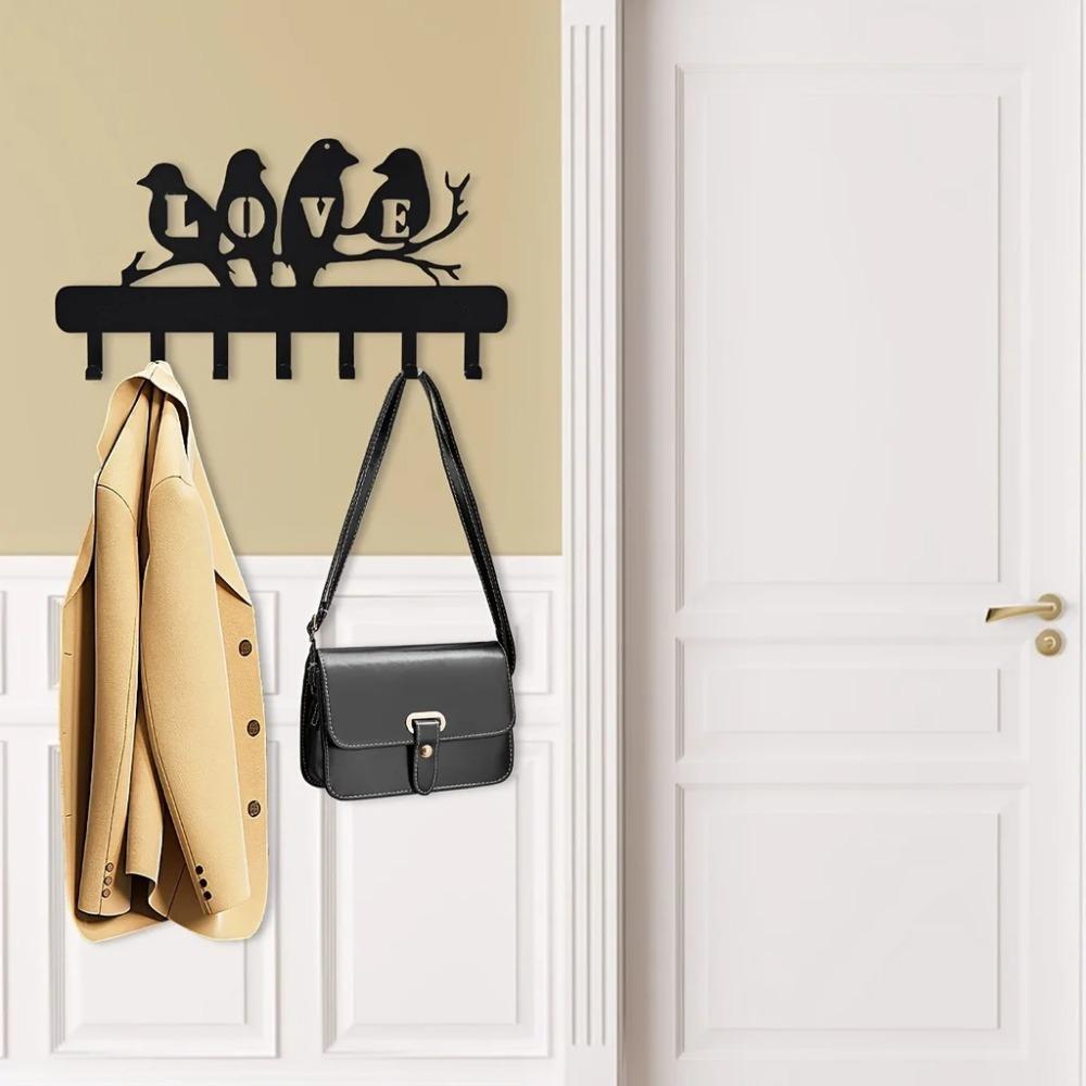 Очаровательные декоративные металлические настенные крючки для ключей - стойка Love-Bird на 7 крючков для кухонных принадлежностей и хранения ключей