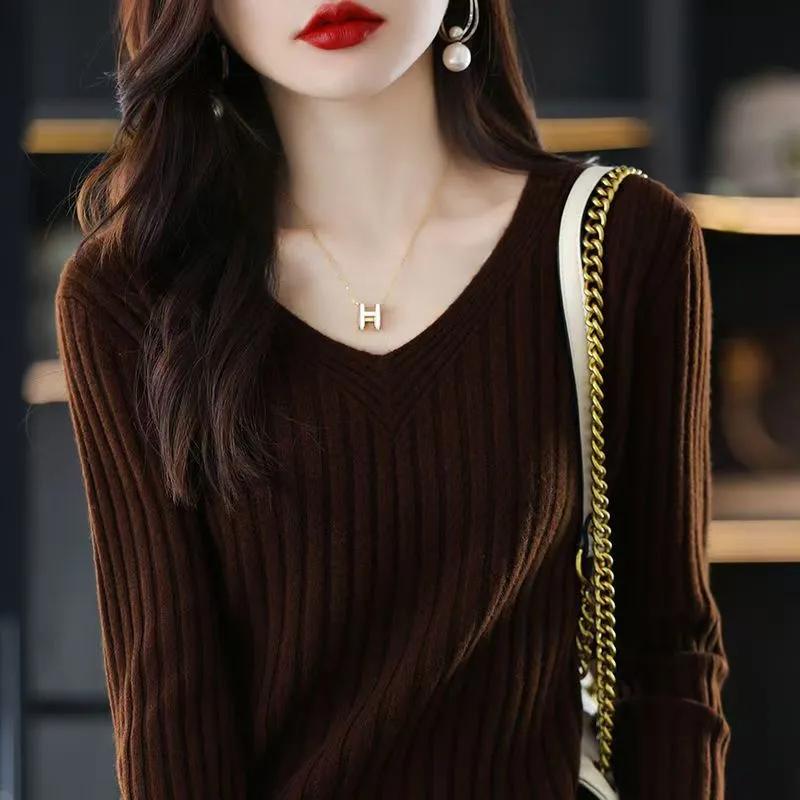 Женский свитер Зимний с V-образным вырезом Утепленный Пуловер Теплый Вязаный Эластичный С длинным рукавом Свободный Джемпер Свитер Топы