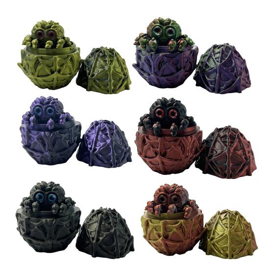 Halloween 3D Printed Spider Egg Figurine Movable Joints Spider Figure Fidget Toy Spider Egg with Articulated Spider Inside Decoration Ornament