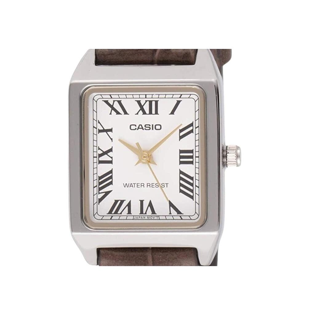 Casio Стандартные аналоговые женские часы с хромированным кожаным ремешком и белым циферблатом, кварцевые LTP-V007L-7B2