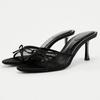Summer Women's Sandals Bow Decorated Sexy Black Mesh Peep Toe High Heeled Ladies Party Shoes Elegant Slingback Stilettos