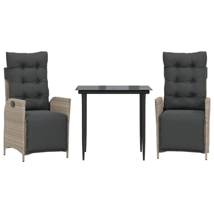 VidaXL Ensemble à Manger de Jardin avec Coussins 3 pcs, Table et Chaises avec Dossier et Repose-pied Réglables, Meubles 3213462