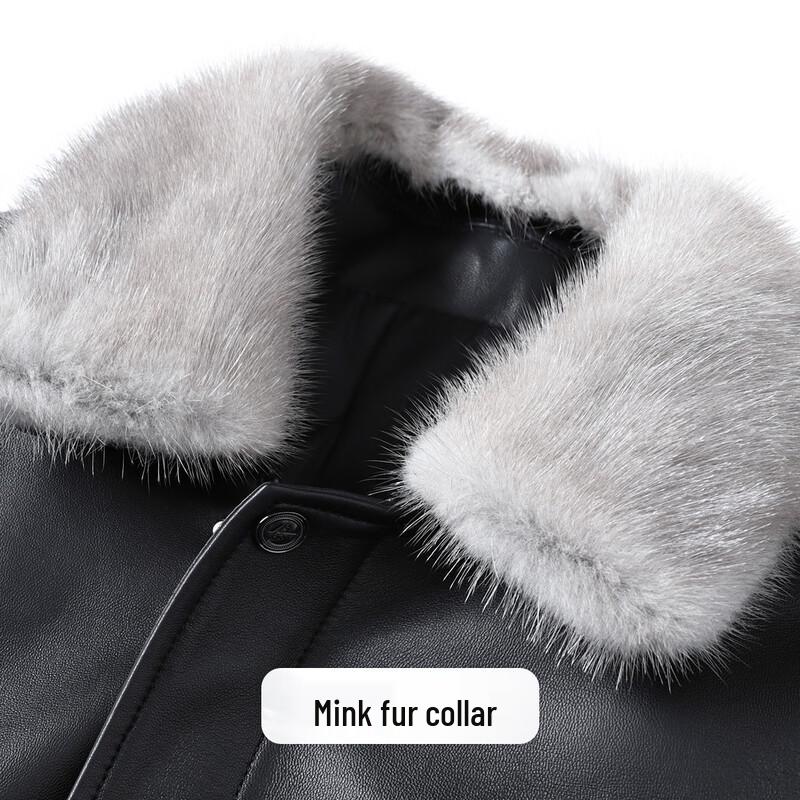 Men's Genuine Sheepskin Goose Down Leather Jacket with Mink Fur Collar