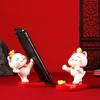 Chinese Style Cute Lucky Cat Resin Desktop Mobile Phone Brackets Lucky Ornaments