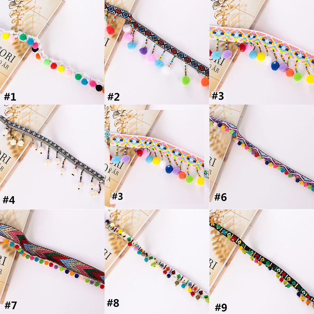 1yard Dress Costume DIY Craft Fabric Pompom Bohemia Ribbon Tassel Lace Trim Embroidered