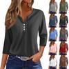 Women's T Shirt Tee Print Button 3/4 Sleeve Daily Weekend Fashion Basic V- Neck Regular Top