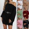 Fashion Women Sexy Solid  Sleeve Off Shoulder Long Sleeves Sweater Dress