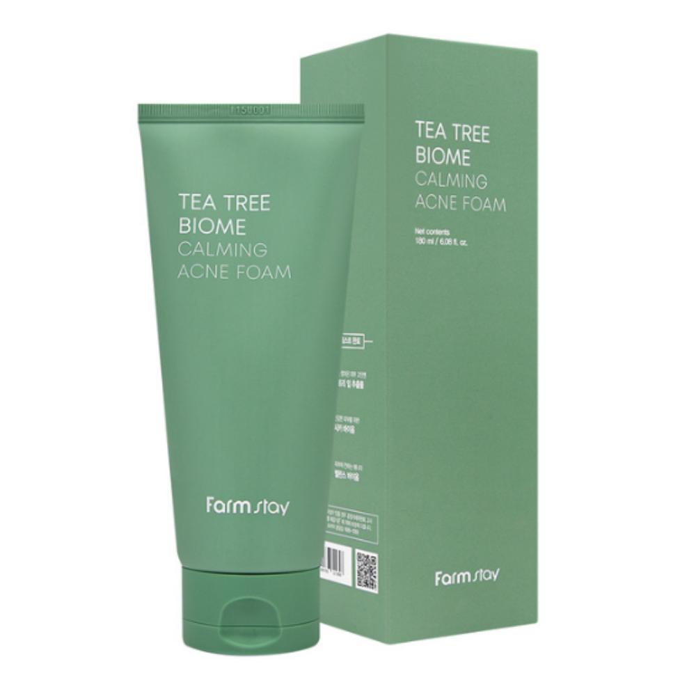 Farm Stay Tea Tree Biome Calming Acne Foam Cleanser 180ml – Low-Acidity Foaming Cleanser for Oily & Acne-Prone Skin
