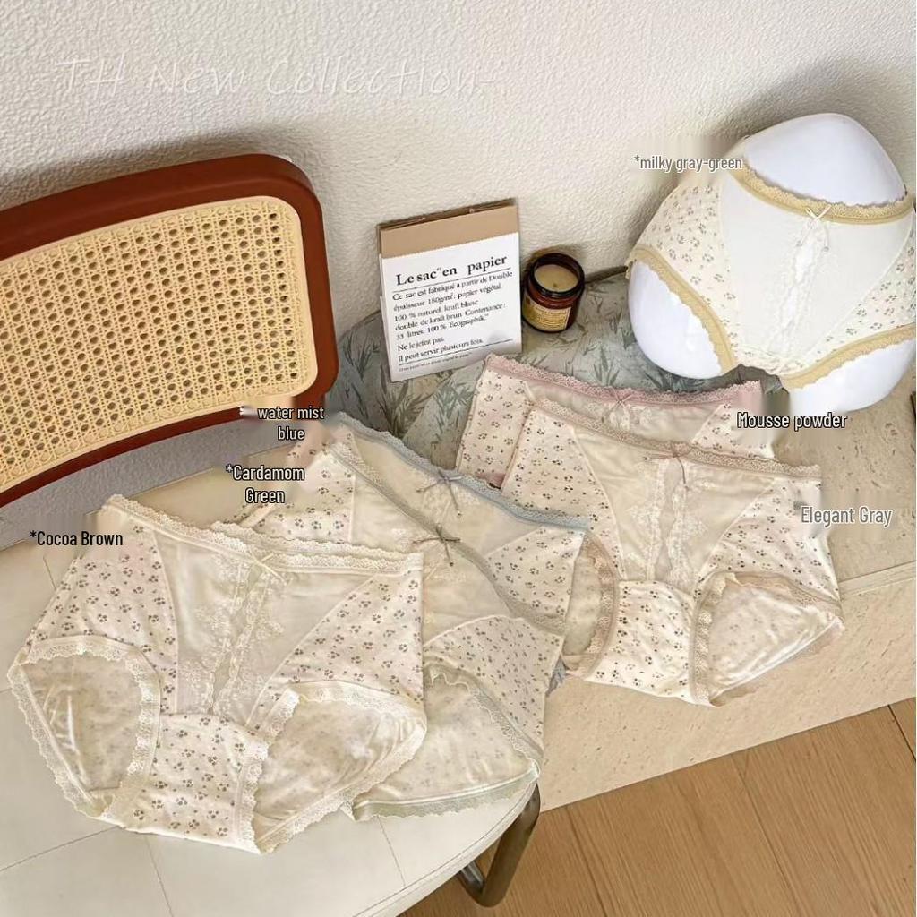 Женские трусики-треугольники Tianhua в горошек и с мелким цветочным кружевным кантом, в подарочной коробке