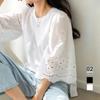 Good Quality Summer Japanese Korean Embroidery Hollow Bubble Mid Sleeve Solid Color Casual T-shirt for Women