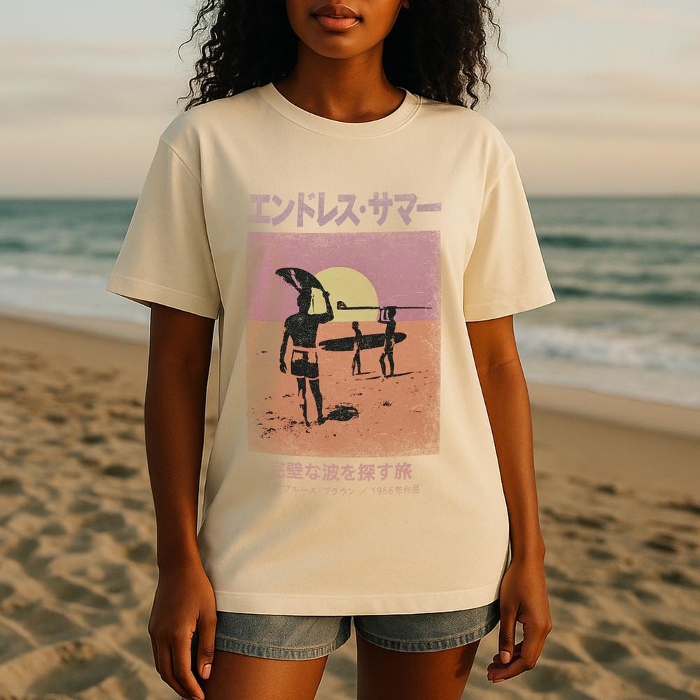 Vintage Endless Summer TShirt Unisex Tee Gift for Dad Surfer Japanese Poster Unisex T-Shirt