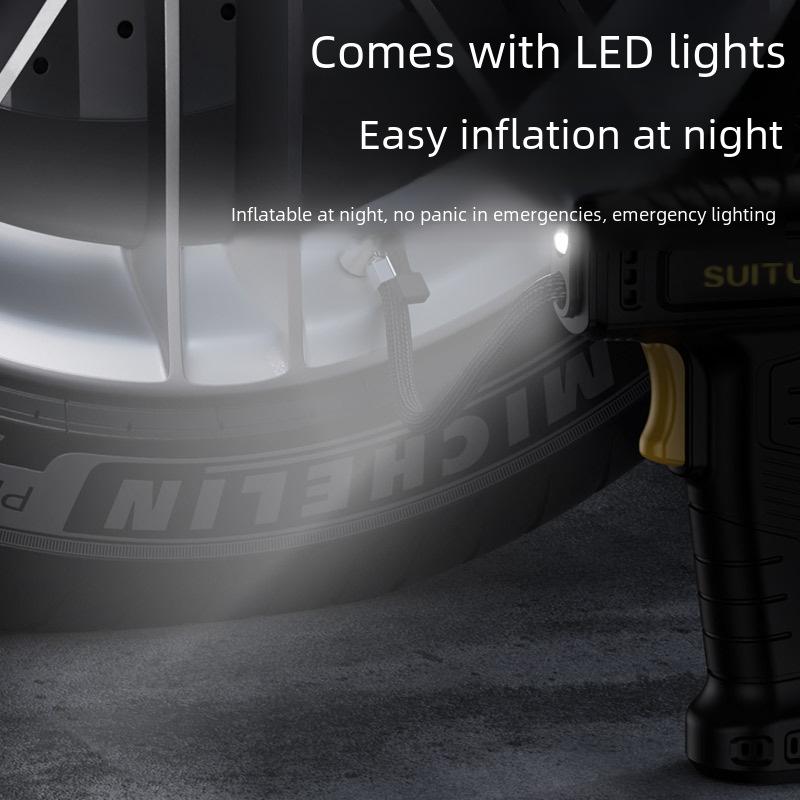 Портативный автомобильный воздушный насос с беспроводной зарядкой, интеллектуальным цифровым дисплеем и портативным дизайном — идеально подходит для домашнего использования и использования в дороге.