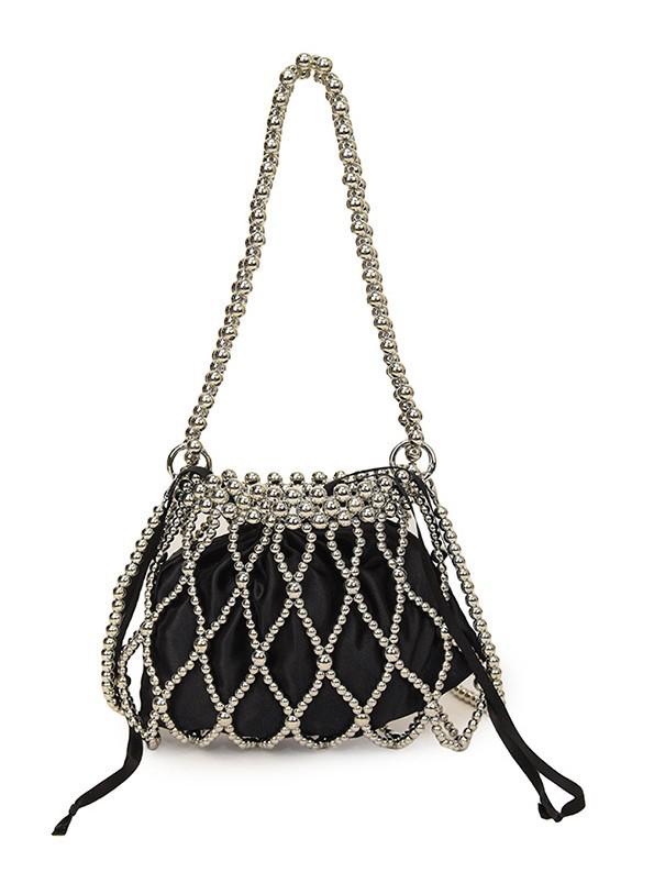 French Pearl Handbag: Elegant Women's Beaded Evening Bag, Large Capacity, Handmade Woven Shoulder Bag.
