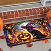 1pc Mysterious Atmosphere Wizard Black Cat Pumpkin Lantern Bat Moonlit Night Creative Entrance Door Mat, Halloween Themed Soft and Skin-Friendly Flann