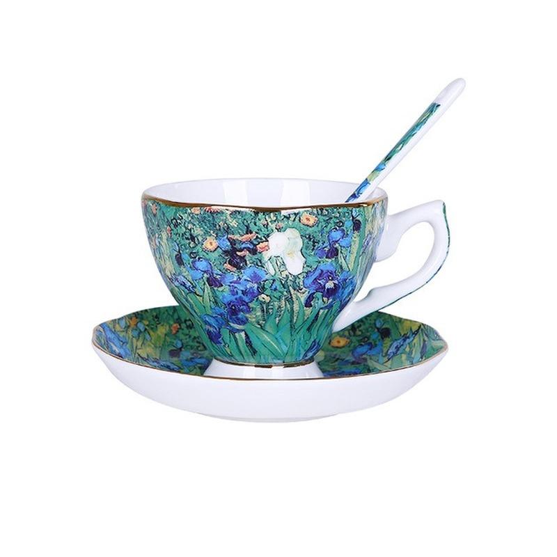 Van Gogh Art Painting Coffee Cups aand Saucer The Starry Night Sun flowers The Sower Irises Saint-Remy Coffee Tea Cups Mugs Set