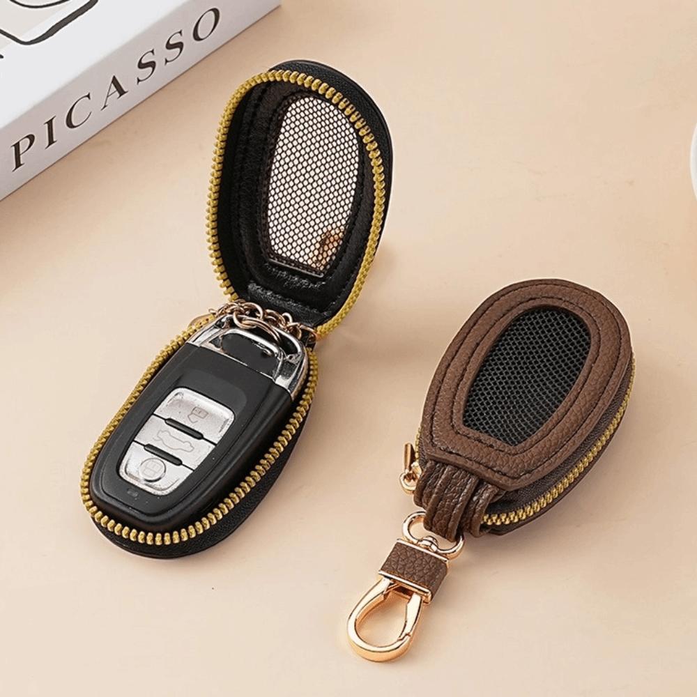 Zipper Closure Leather Key Case Transparent Mesh Mini Storage Bag Stylish Car Key Bag  Unisex