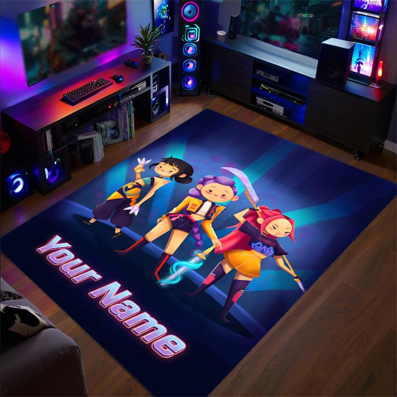 Crystal Velvet Rug Kpop Demon Hunters Print Custom Name Text Floor Mat Home Decor