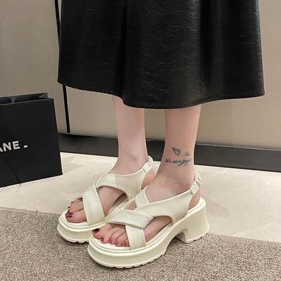 Сандалии женские толстые летние 2024 года с круглым носком и средним каблуком женские туфли на толстом каблуке бежевые блочные на каждый день