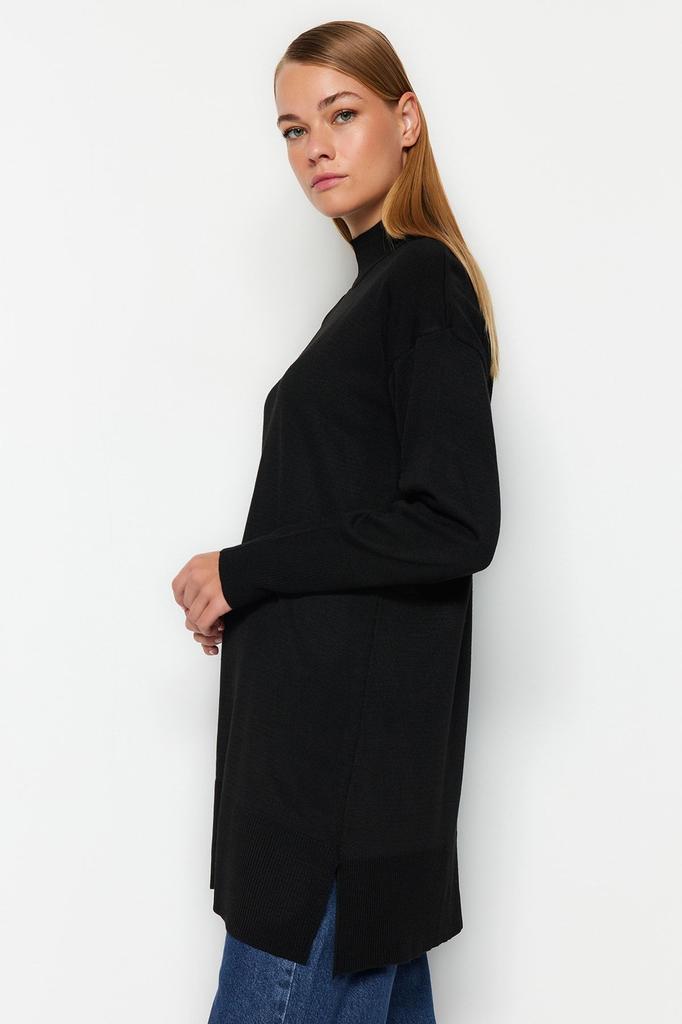 Женский модный стильный свитер в хиджабе, черный трикотаж с высоким воротником, свитер