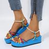Color Summer Beach Bohemia Sandals Women Pearls Ankle Strap Gladiator Shoes Woman  Platform Wedges Sandalias De Mujer 43