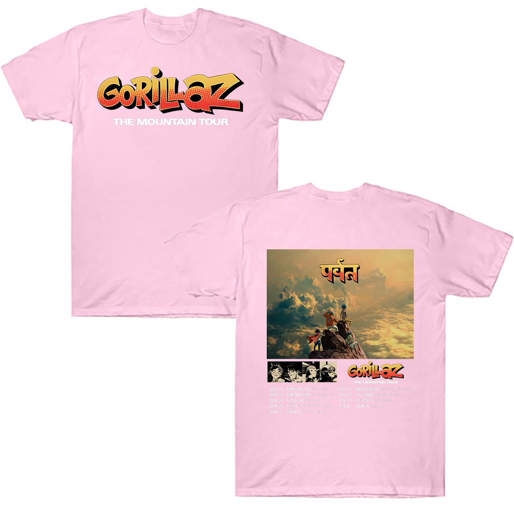 Хлопковые футболки Gorillazs The Mountain Tour Футболка Уличная Музыкальная Группа Панк-рок Y2K Футболка Унисекс Летняя Высокое Качество Повседневная Одежда