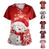 Women's Christmas Printed Uniform Work Uniform V-Neck Pocket Protective Work Uniform