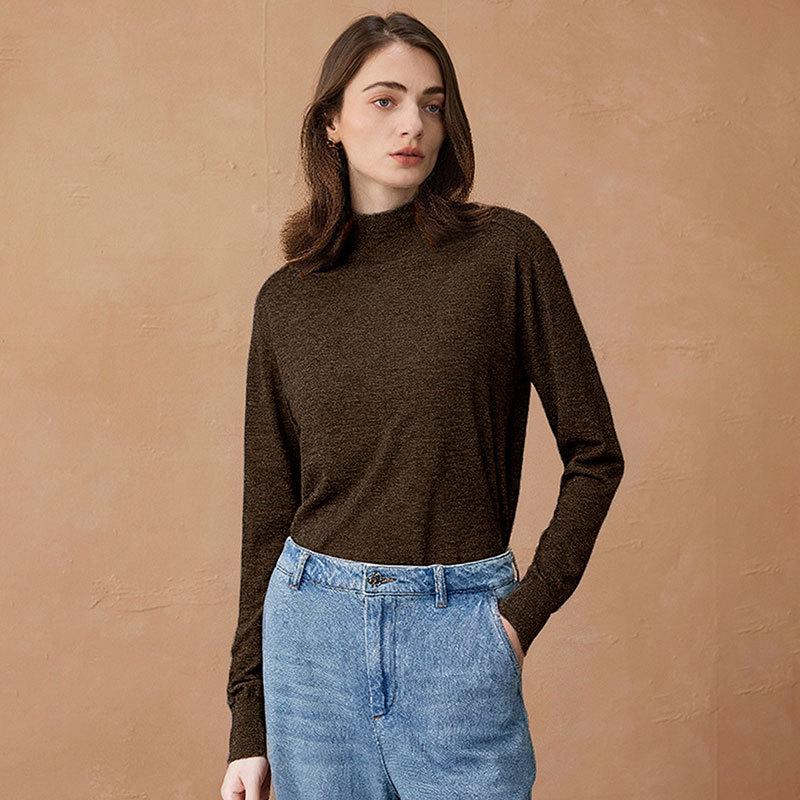 Autumn and winter cashmere bottoming shirt semi-turtleneck wool knitted jumper women's versatile sweater women's temperament women's clothing