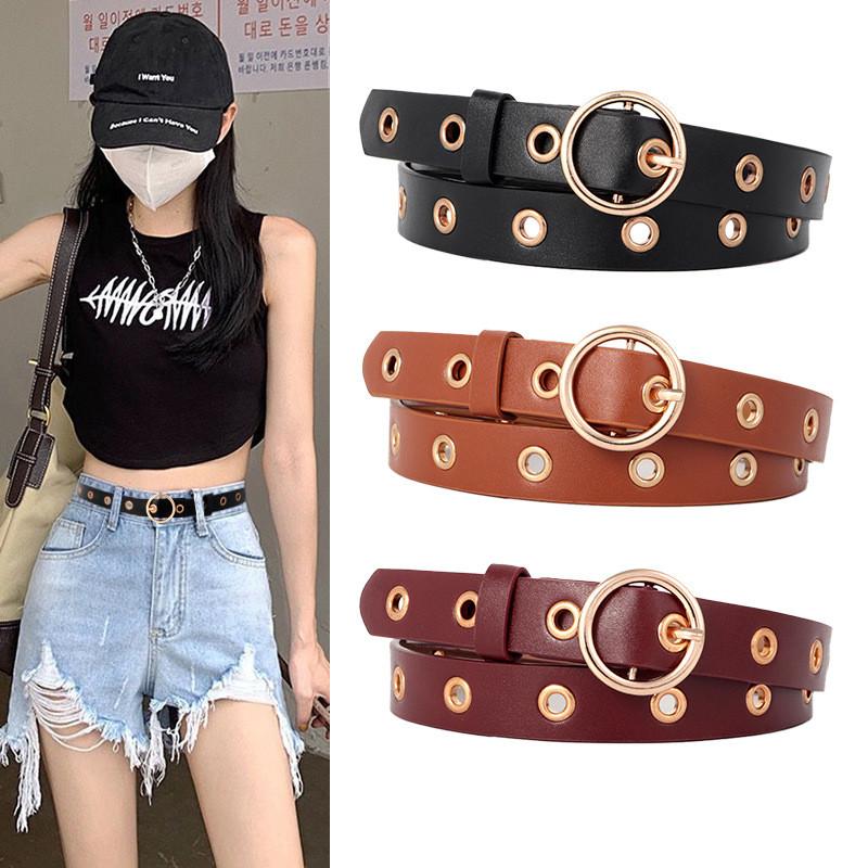 Versatile Leather Pu Belt For Women With Punching Detail And Buckle Metal