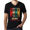 Мужская винтажная футболка с рисунком футболка с v-образным вырезом Surf Summer Time SICILY Deep Black