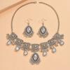 1 Set Necklace Earrings Set Rhinestone Decor Water Drop Bohemian Hollow Out Symmetric Polished Prom Party Wedding Party Bride Jewelry Set