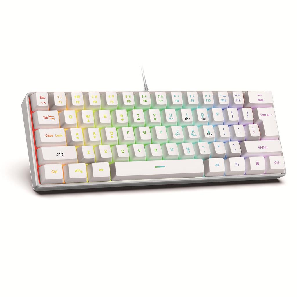 61-клавишный RGB проводной игровой комплект клавиатура и мышь, немеханическая мембранная, черно-белый, с семицветной мини-подсветкой