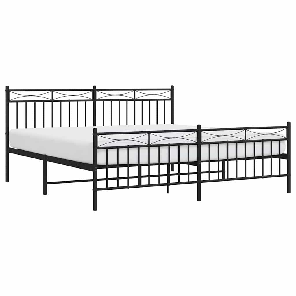 Metal Bed Frame with Headboard and Footboard Black 183 x 213 cm