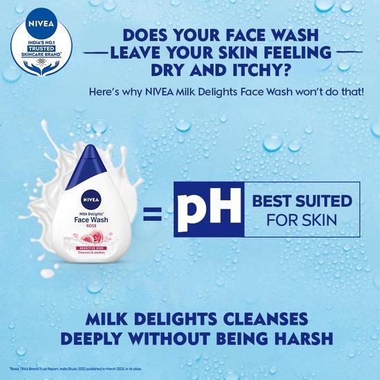 NIVEA Milk Delights Ухаживающее средство для умывания лица с розовой водой для чувствительной кожи 100 мл, 100 мл
