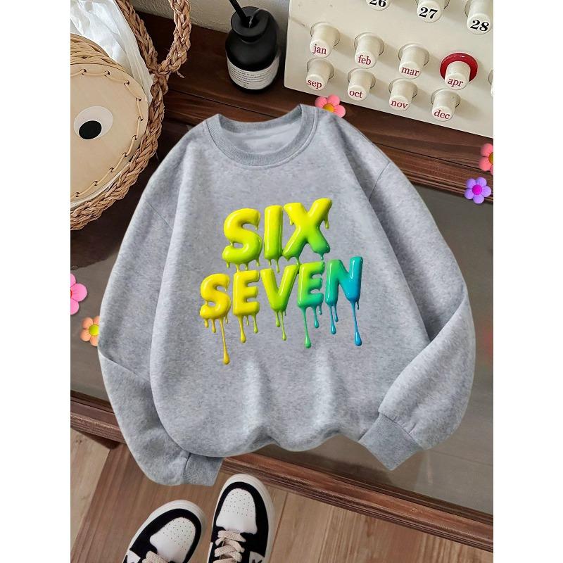 Детская толстовка с круглым вырезом, Модный принт с текстом "SIX SEVEN", Повседневные топы на осень и зиму