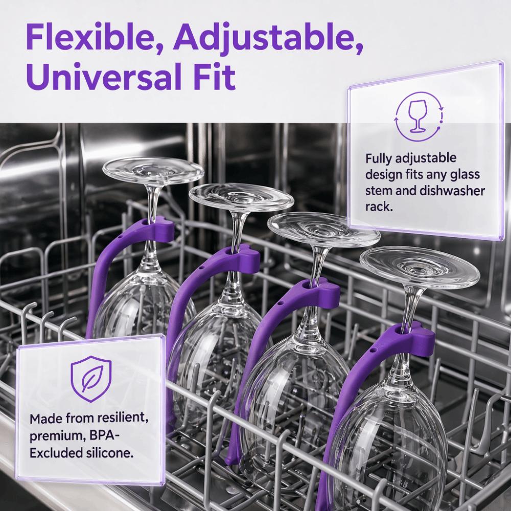 4PCS Heat Resistant Wine Glass Holder Silicone Wine Glass Hanger Stemware Holder Dishwasher Rack