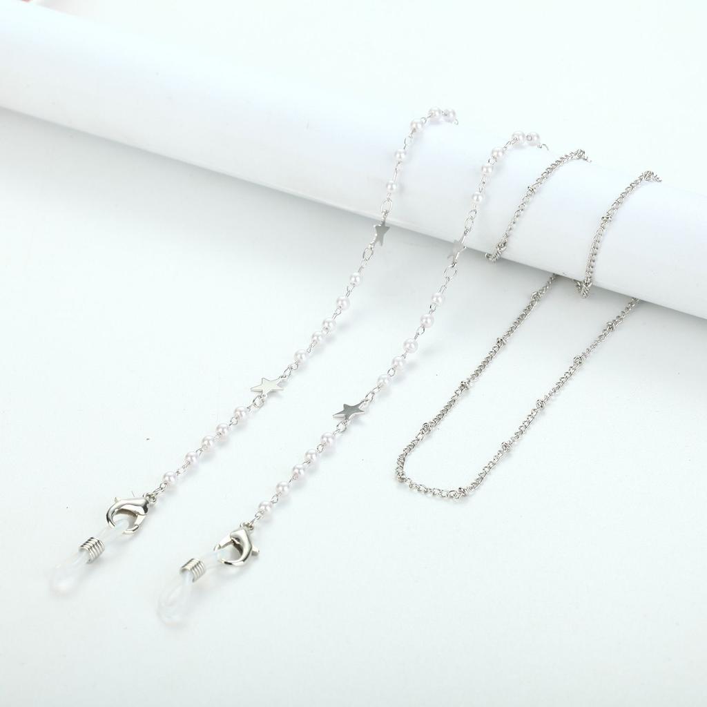Metal Hangs Disc Neck Pearl Silver Color Sunglasses Chain Mask Lanyard Mask Holder Glasses Chain