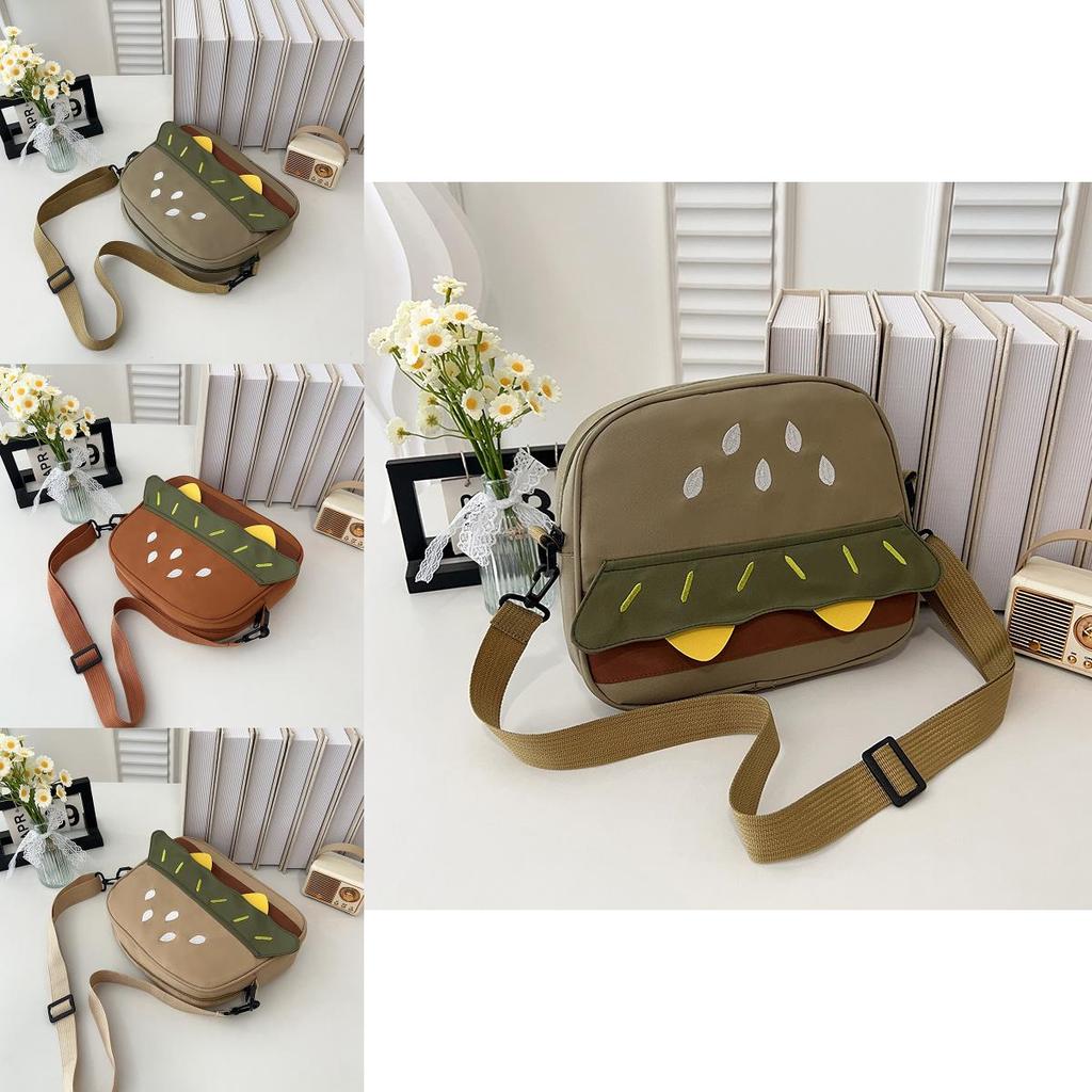 Hamburger Embroidered Cute Girl Crossbody Bag With Zipper For Daily Casual Use