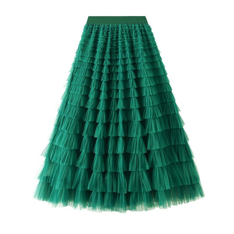 Spring and Autumn Women's Mesh Cake Halter Skirt Women's Skirt Fairy Saree Pleated Long Skirt